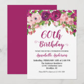 Floral 60th Birthday Paars Pink Waterverf Modern Kaart (Voorkant / Achterkant)