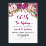 Floral 60th Birthday Paars Pink Waterverf Modern Kaart<br><div class="desc">Chic Floral Paars Pink Waterverf 60th Birthday Uitnodiging Het ontwerp is voorzien van waterverf magenta paarse,  wazige roze en oranje bloemen.</div>