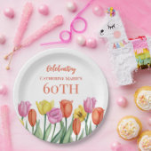 Floral 60th Birthday Papieren Bordje (Feest)