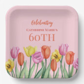 Floral 60th Birthday Papieren Bordje (Voorkant)