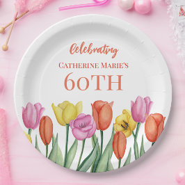 Floral 60th Birthday Papieren Bordje