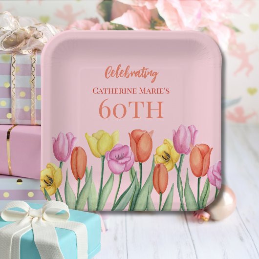 Floral 60th Birthday Papieren Bordje