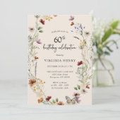 Floral 60th Birthday Party Invitation Kaart (Staand voorkant)
