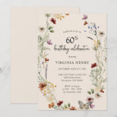 Floral 60th Birthday Party Invitation Kaart (Voorkant / Achterkant)