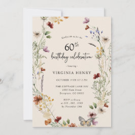 Floral 60th Birthday Party Invitation Kaart