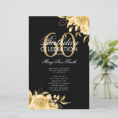 Floral 60th Birthday Program Gold & Black met menu (Staand voorkant)