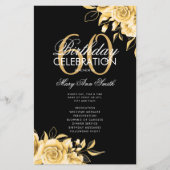 Floral 60th Birthday Program Gold & Black met menu (Voorkant)