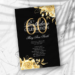 Floral 60th Birthday Program Gold & Black met menu<br><div class="desc">Elegant 'Birthday Party Program' met Floral Arrangement in Gold met aangepaste tekst.</div>