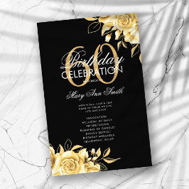 Floral 60th Birthday Program Gold & Black met menu
