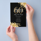 Floral 60th Birthday Program Gold & Black met menu (Hand)