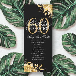 Floral 60th Birthday Program Gold & Black met menu Kaart