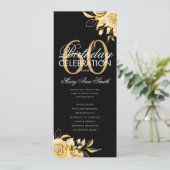 Floral 60th Birthday Program Gold & Black met menu Kaart (Staand voorkant)