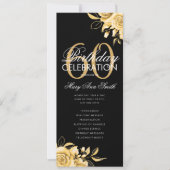 Floral 60th Birthday Program Gold & Black met menu Kaart (Voorkant)