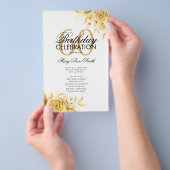 Floral 60th Birthday Program Gold met Menu (Hand)