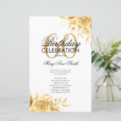 Floral 60th Birthday Program Gold met Menu (Staand voorkant)