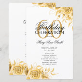 Floral 60th Birthday Program Gold met Menu (Voorkant / Achterkant)