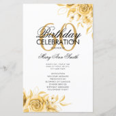 Floral 60th Birthday Program Gold met Menu (Voorkant)