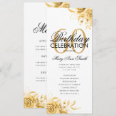 Floral 60th Birthday Program Gold met Menu Kaart (Voorkant / Achterkant)