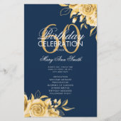 Floral 60th Birthday Program Gold & Navy met Menu (Voorkant)
