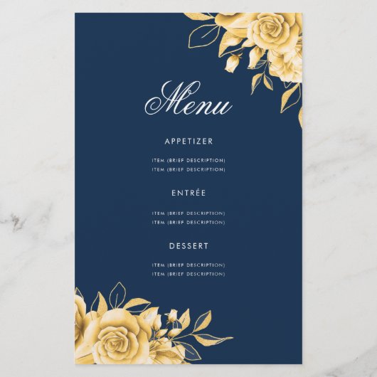 Floral 60th Birthday Program Gold & Navy met Menu (Achterkant)