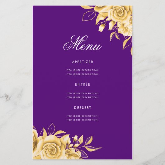 Floral 60th Birthday Program Gold & Paars met menu (Achterkant)