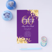 Floral 60th Birthday Program Gold & Paars met menu (Enkel)