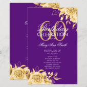 Floral 60th Birthday Program Gold & Paars met menu (Voorkant / Achterkant)