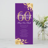 Floral 60th Birthday Program Gold & Paars met menu Kaart (Staand voorkant)