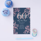Floral 60th Birthday Program Roos Gold Navy Menu (Enkel)