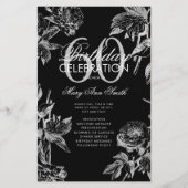 Floral 60th Birthday Program Silver Black Menu (Voorkant)