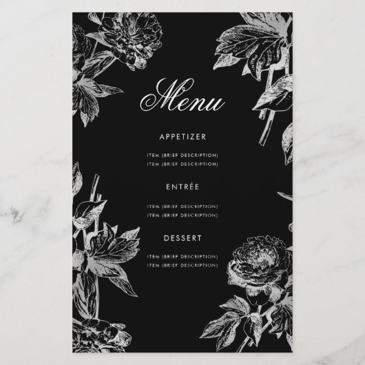Floral 60th Birthday Program Silver Black Menu (Achterkant)