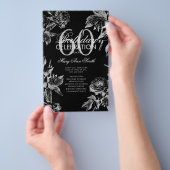Floral 60th Birthday Program Silver Black Menu (Hand)