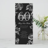 Floral 60th Birthday Program Silver Black Menu Kaart (Staand voorkant)
