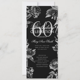 Floral 60th Birthday Program Silver Black Menu Kaart