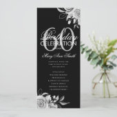Floral 60th Birthday Program Silver Black met Menu Kaart (Staand voorkant)