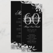 Floral 60th Birthday Program Silver Black met Menu Kaart (Voorkant / Achterkant)