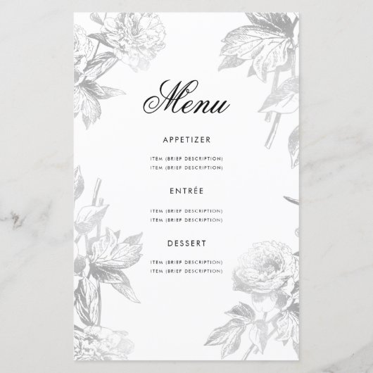 Floral 60th Birthday Program Silver Menu (Achterkant)