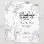 Floral 60th Birthday Program Silver Menu (Voorkant / Achterkant)