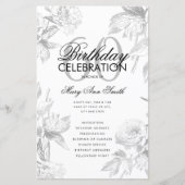 Floral 60th Birthday Program Silver Menu (Voorkant)
