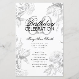 Floral 60th Birthday Program Silver Menu
