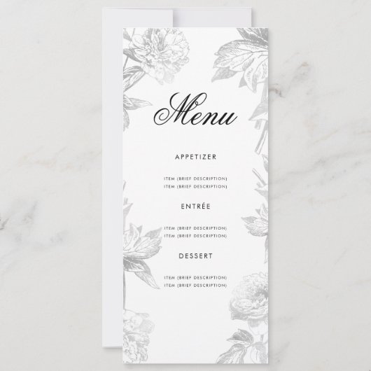 Floral 60th Birthday Program Silver Menu Kaart (Achterkant)