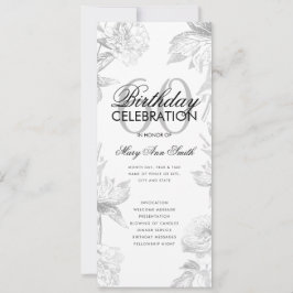Floral 60th Birthday Program Silver Menu Kaart