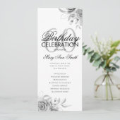 Floral 60th Birthday Program Silver met Menu Kaart (Staand voorkant)