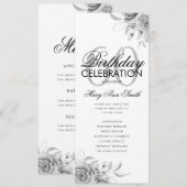 Floral 60th Birthday Program Silver met Menu Kaart (Voorkant / Achterkant)