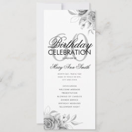 Floral 60th Birthday Program Silver met Menu Kaart