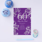 Floral 60th Birthday Program Silver Paars Menu (Enkel)