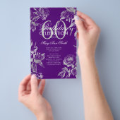 Floral 60th Birthday Program Silver Paars Menu (Hand)
