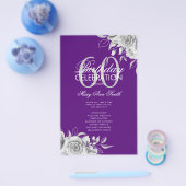 Floral 60th Birthday Program Silver Paars met Menu (Enkel)