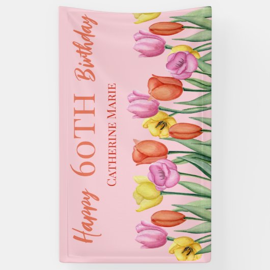 Floral 60th Birthday Spandoek (Verticaal)