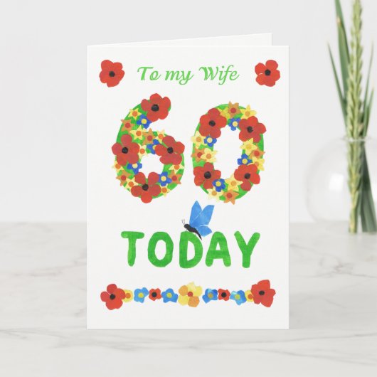  Floral 60th Birthday, voor vrouw Kaart (Voorkant)